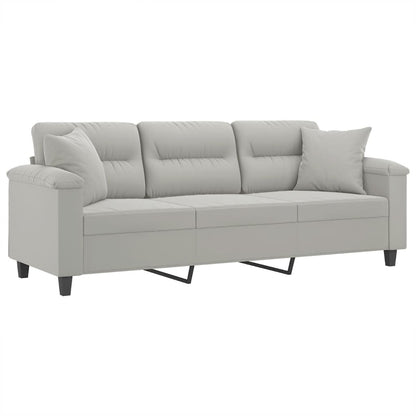 Divano a 3 Posti con Cuscini Grigio Chiaro 180 cm Microfibra | homemem39