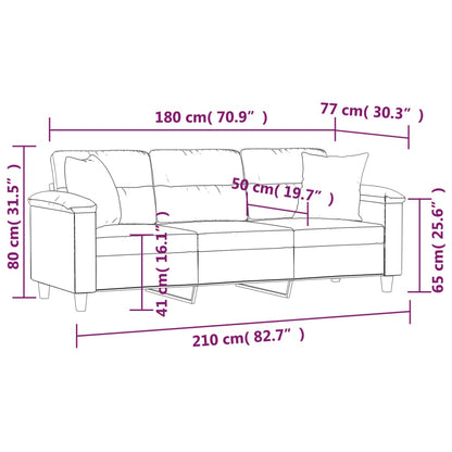 Divano a 3 Posti con Cuscini Grigio Chiaro 180 cm Microfibra | homemem39