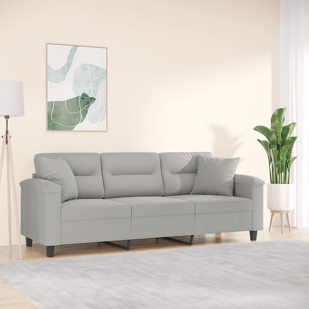 Divano a 3 Posti con Cuscini Grigio Chiaro 180 cm Microfibra | homemem39