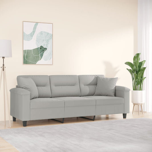 Divano a 3 Posti con Cuscini Grigio Chiaro 180 cm Microfibra | homemem39