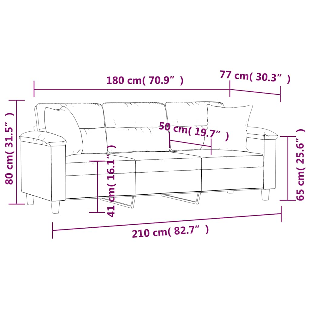 Divano a 3 Posti con Cuscini Nero 180 cm Tessuto Microfibra | homemem39