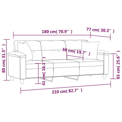 Divano a 3 Posti con Cuscini Nero 180 cm Tessuto Microfibra | homemem39
