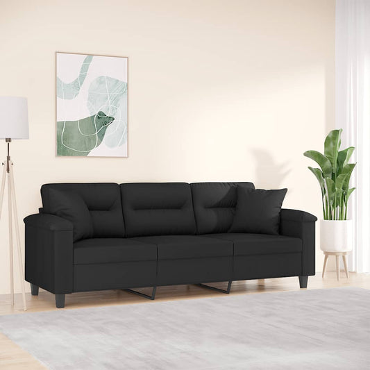 Divano a 3 Posti con Cuscini Nero 180 cm Tessuto Microfibra | homemem39