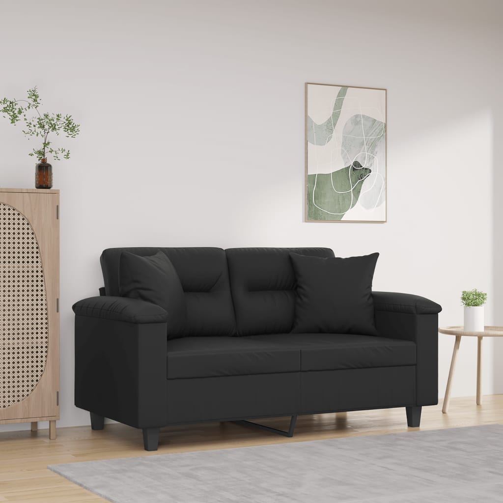 Divano a 2 Posti con Cuscini Nero 120 cm in Similpelle | homemem39