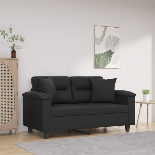 Divano a 2 Posti con Cuscini Nero 120 cm in Similpelle | homemem39