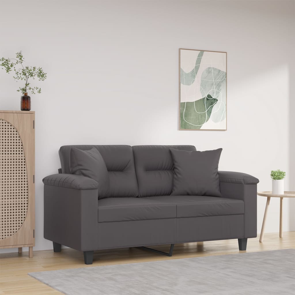 Divano a 2 Posti con Cuscini Grigio 120 cm in Similpelle | homemem39