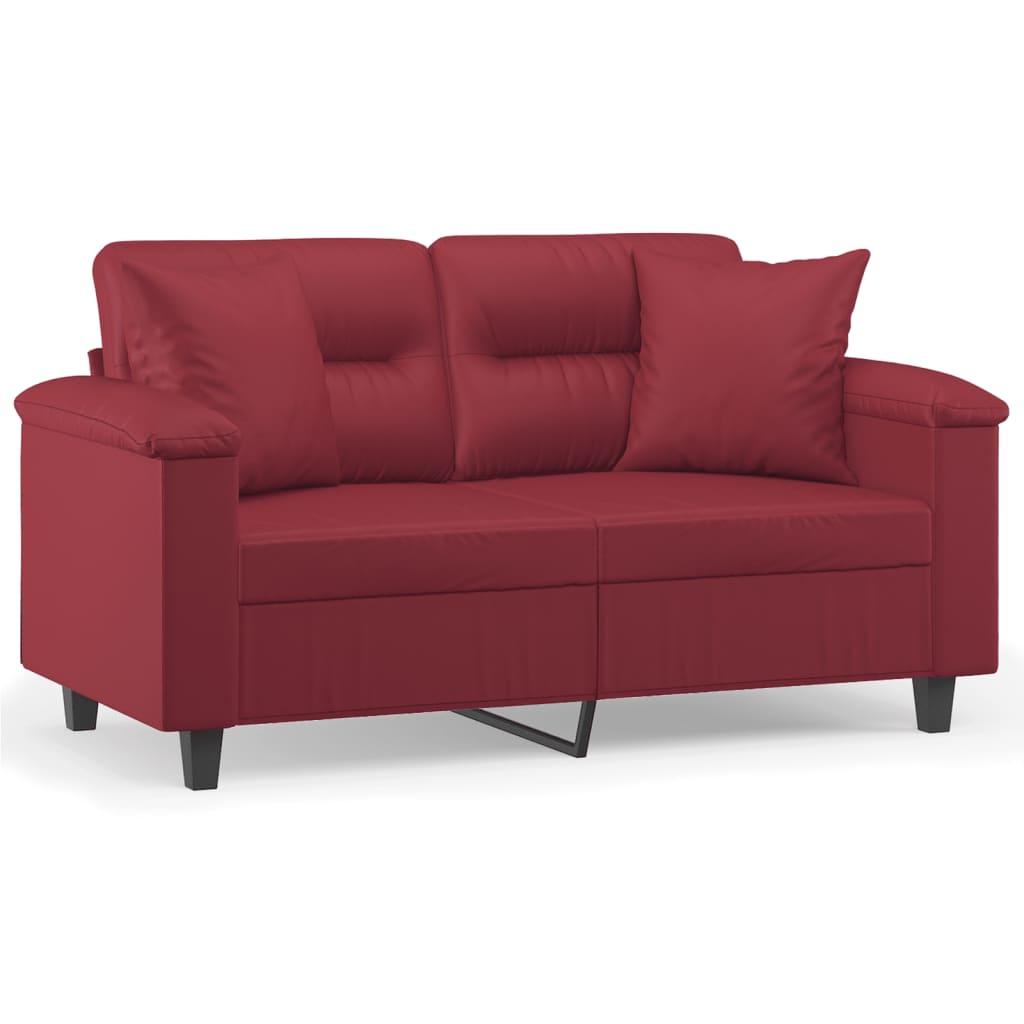 Divano a 2 Posti con Cuscini Rosso Vino 120 cm in Similpelle | homemem39
