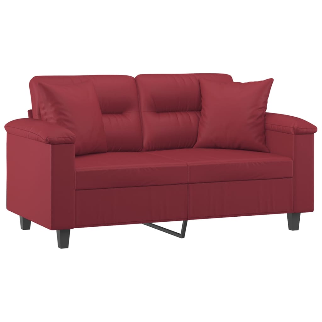 Divano a 2 Posti con Cuscini Rosso Vino 120 cm in Similpelle | homemem39