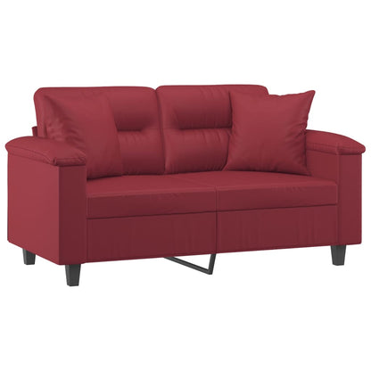 Divano a 2 Posti con Cuscini Rosso Vino 120 cm in Similpelle | homemem39