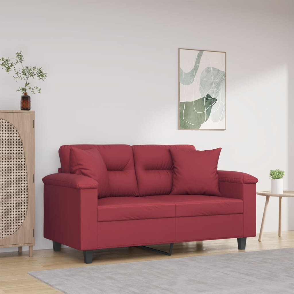 Divano a 2 Posti con Cuscini Rosso Vino 120 cm in Similpelle | homemem39