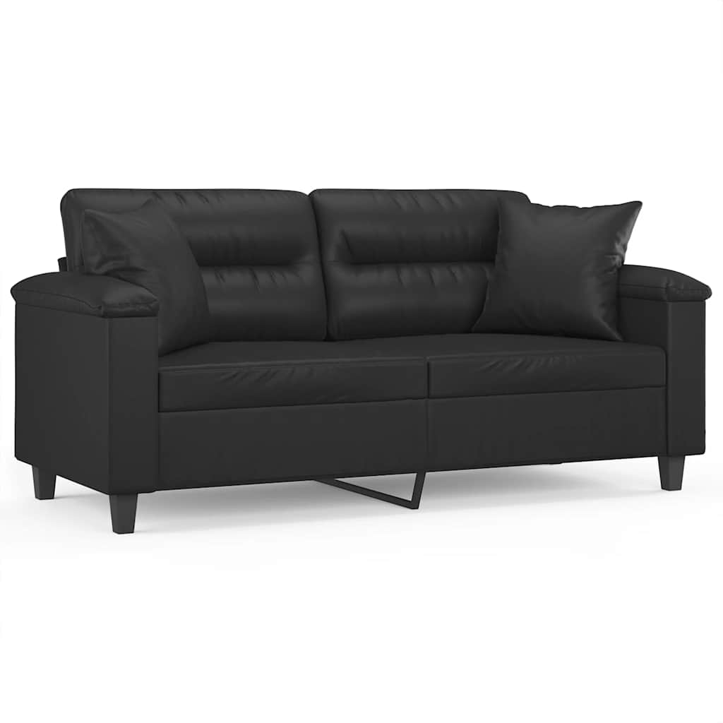 Divano a 2 Posti con Cuscini Nero 140 cm in Similpelle | homemem39
