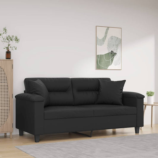 Divano a 2 Posti con Cuscini Nero 140 cm in Similpelle | homemem39