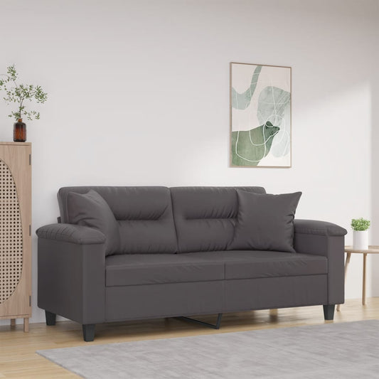 Divano a 2 Posti con Cuscini Grigio 140 cm in Similpelle | homemem39