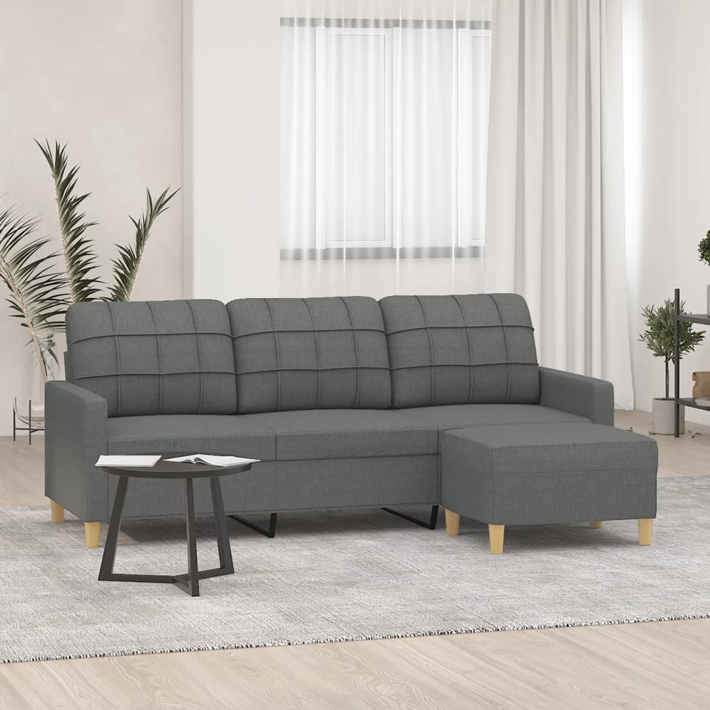 Divano a 3 Posti con Poggiapiedi Grigio Scuro 180cm in Tessuto | homemem39