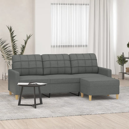 Divano a 3 Posti con Poggiapiedi Grigio Scuro 180cm in Tessuto | homemem39