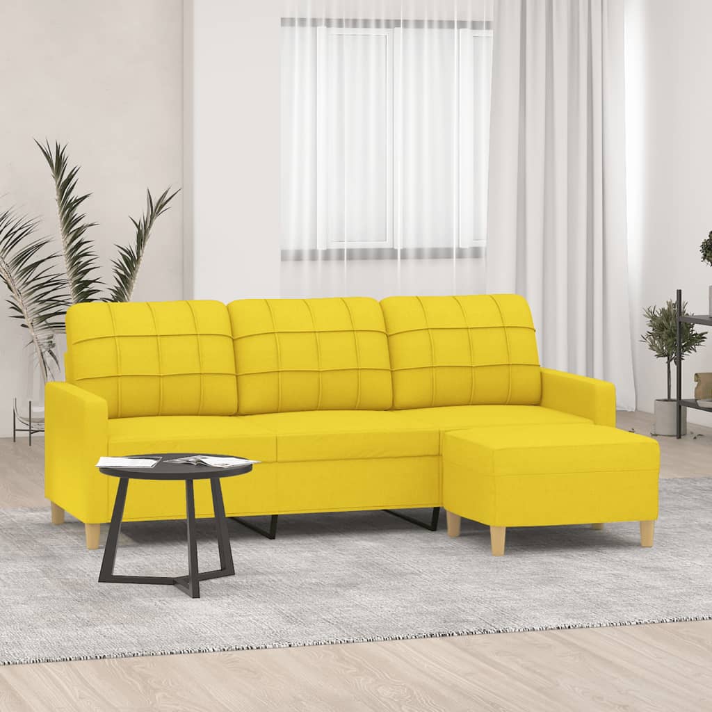 Divano a 3 Posti con Poggiapiedi Giallo Chiaro 180cm in Tessuto | homemem39