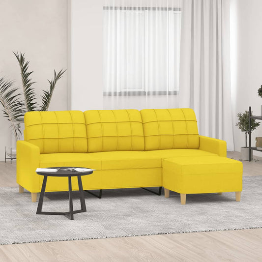 Divano a 3 Posti con Poggiapiedi Giallo Chiaro 180cm in Tessuto | homemem39