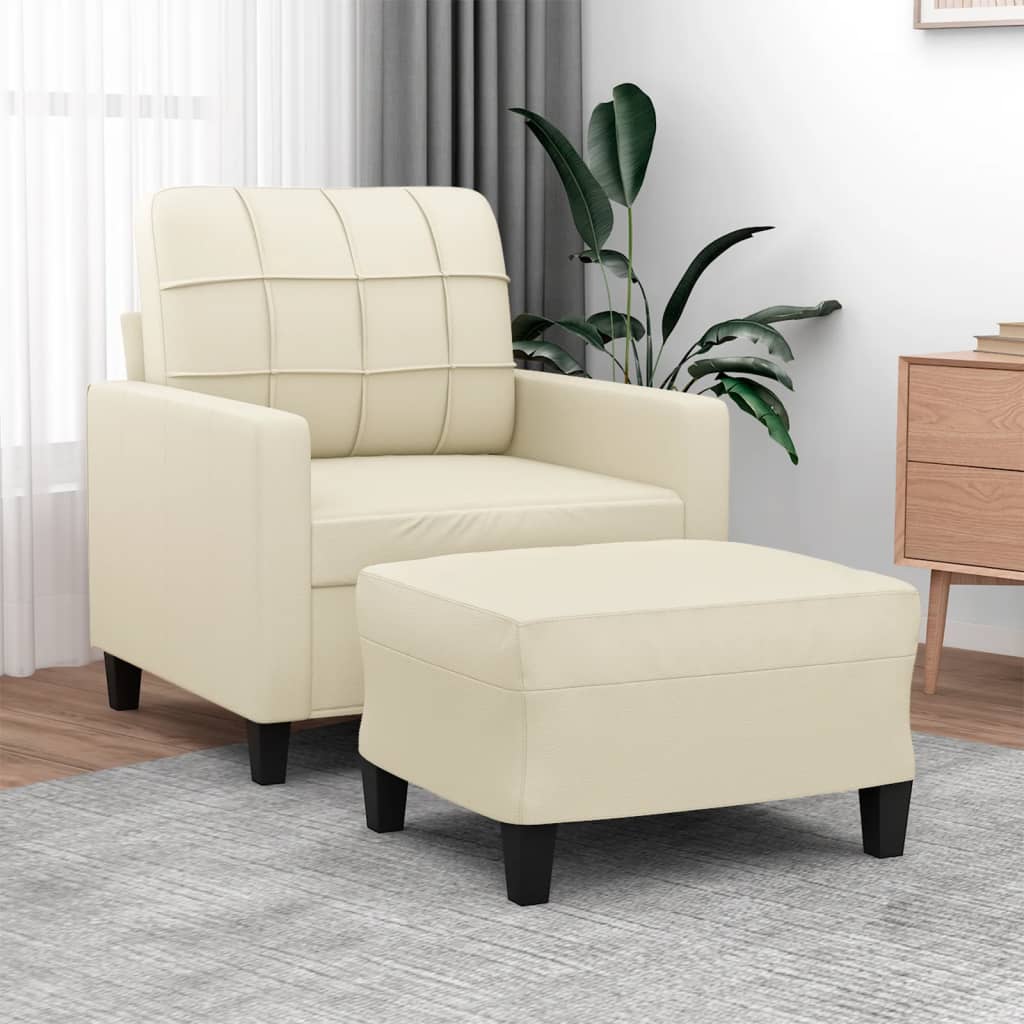 Poltrona con Poggiapiedi Crema 60 cm in Similpelle | homemem39