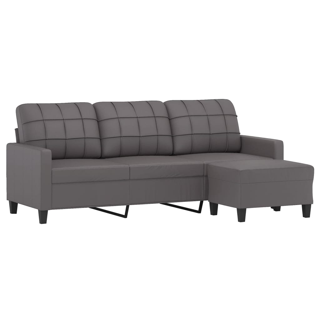 Divano a 3 Posti con Poggiapiedi grigio 180 cm in Similpelle | homemem39