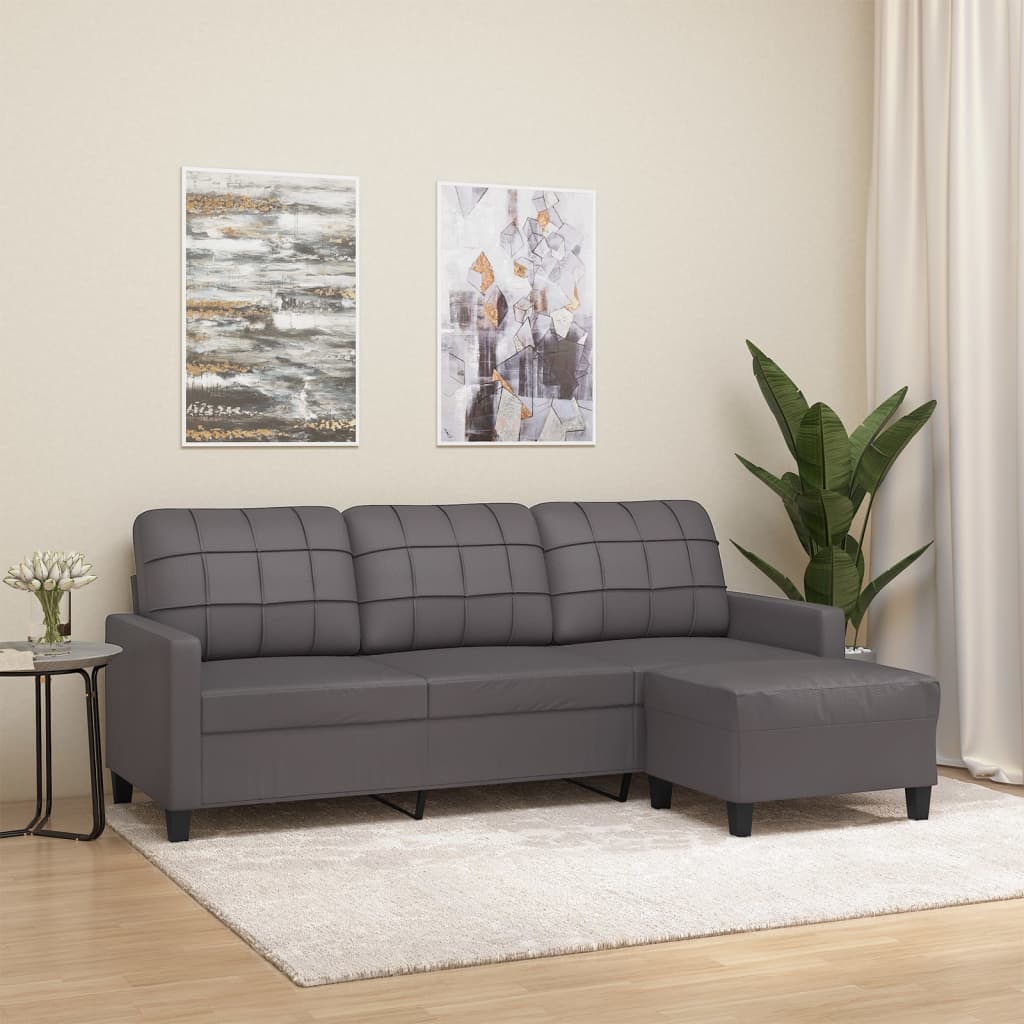 Divano a 3 Posti con Poggiapiedi grigio 180 cm in Similpelle | homemem39