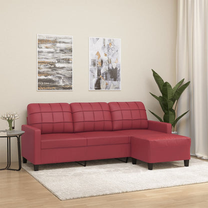 Divano a 3 Posti con Poggiapiedi Rosso Vino 180cm in Similpelle | homemem39