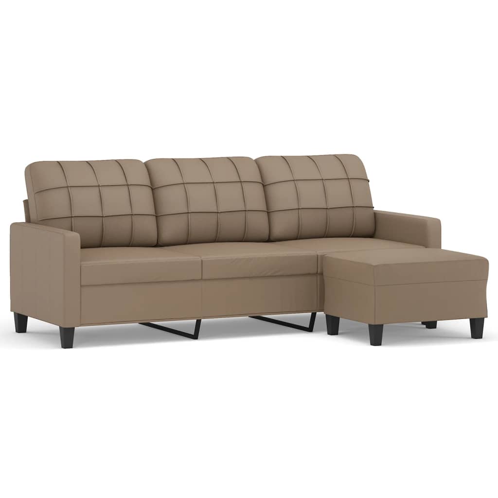 Divano a 3 Posti con Poggiapiedi Cappuccino 180cm in Similpelle | homemem39