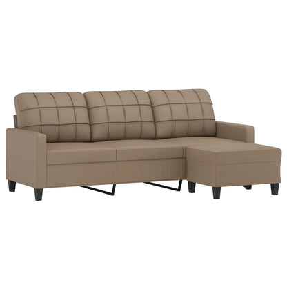 Divano a 3 Posti con Poggiapiedi Cappuccino 180cm in Similpelle | homemem39