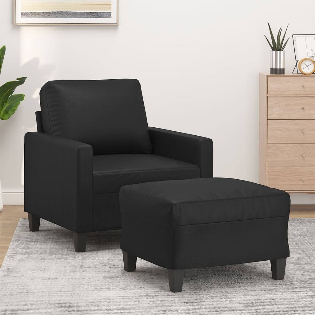 Poltrona con Poggiapiedi Nero 60 cm in Similpelle | homemem39