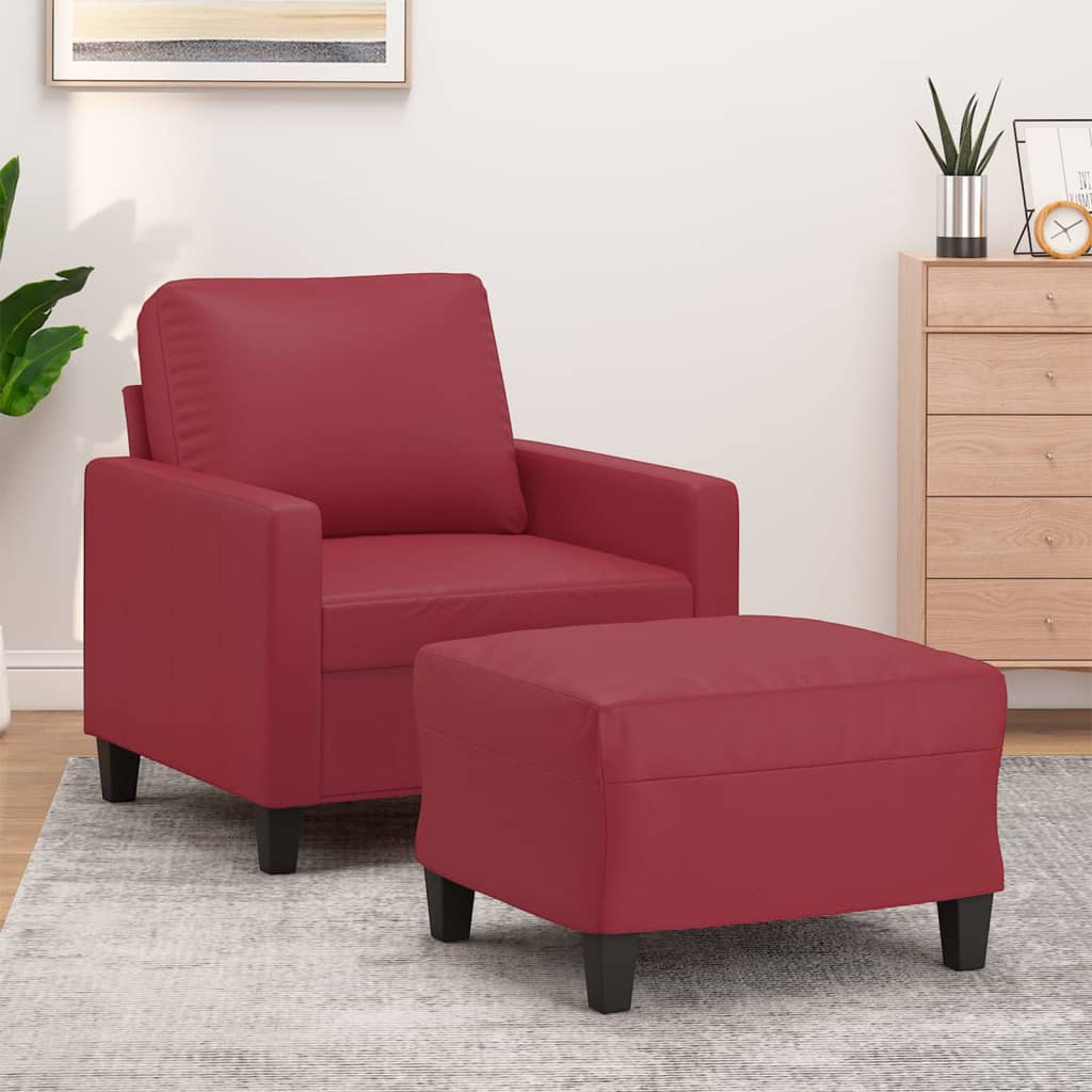 Poltrona con Poggiapiedi Rosso Vino 60 cm in Similpelle | homemem39