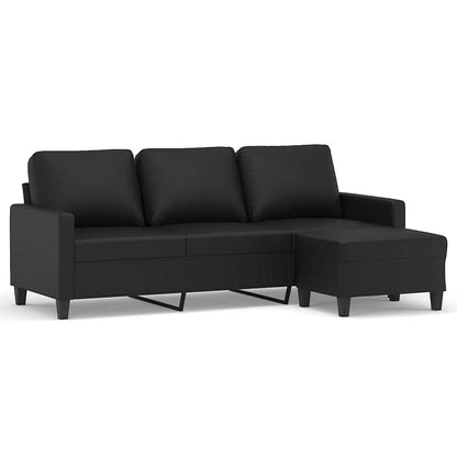 Divano a 3 Posti con Poggiapiedi Nero 180 cm in Similpelle | homemem39