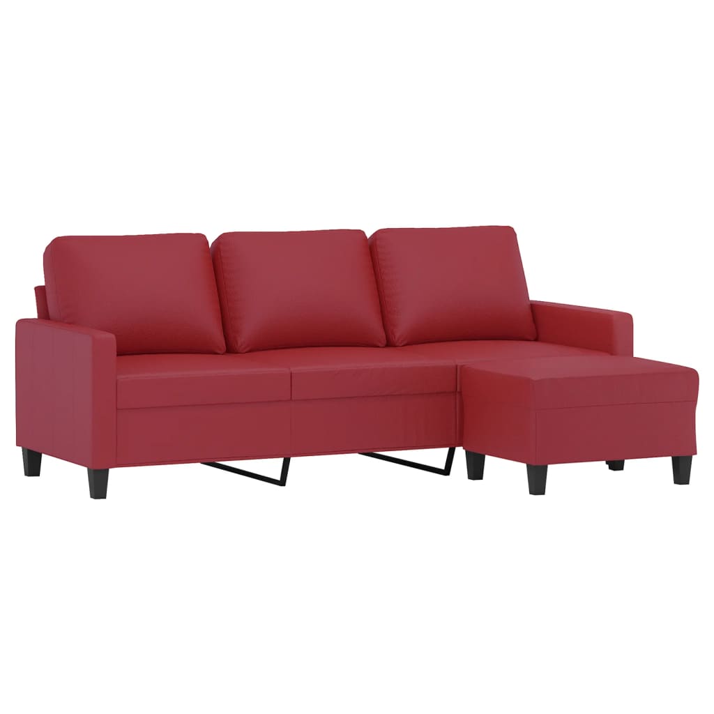 Divano a 3 Posti con Poggiapiedi Rosso Vino 180cm in Similpelle | homemem39