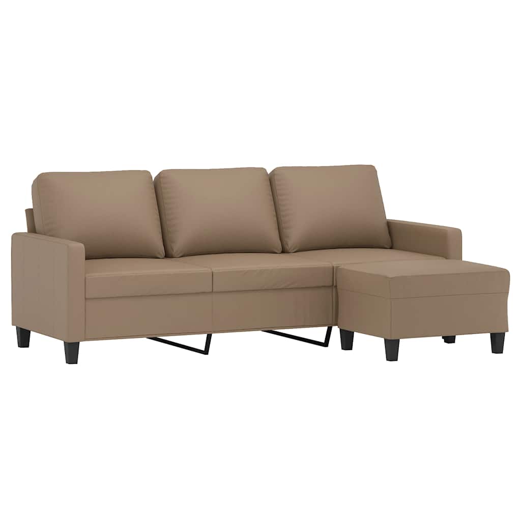 Divano a 3 Posti con Poggiapiedi Cappuccino 180cm in Similpelle