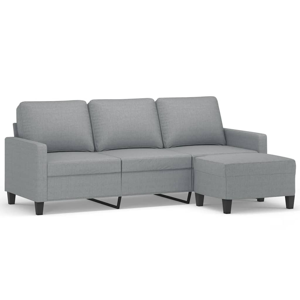 Divano a 3 Posti con Poggiapiedi Grigio Chiaro 180cm in Tessuto | homemem39