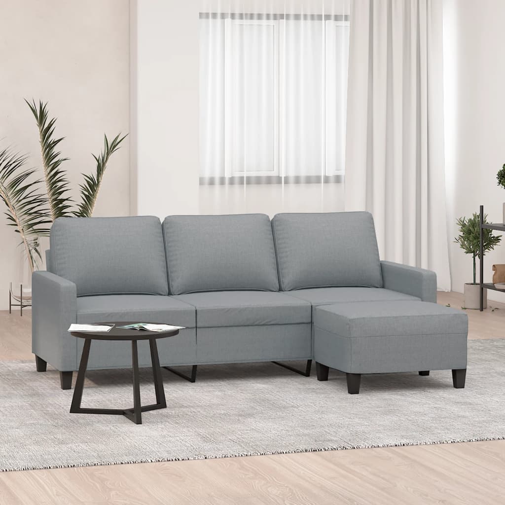Divano a 3 Posti con Poggiapiedi Grigio Chiaro 180cm in Tessuto | homemem39
