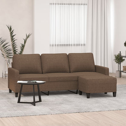 Divano a 3 Posti con Poggiapiedi Marrone 180 cm in Tessuto | homemem39