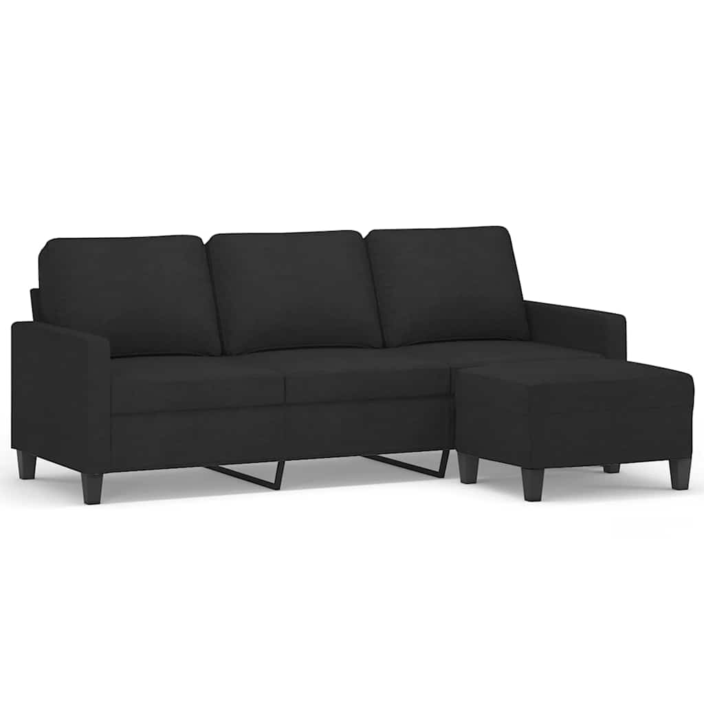 Divano a 3 Posti con Poggiapiedi Nero 180 cm in Tessuto | homemem39