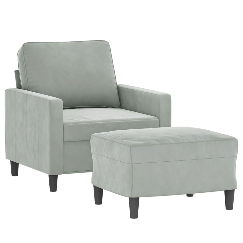 Poltrona con Poggiapiedi Grigio Chiaro 60 cm in Velluto | homemem39