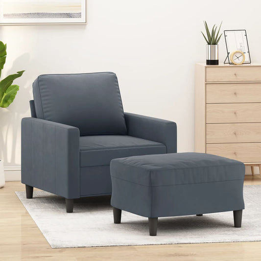 Poltrona con Poggiapiedi Grigio Scuro 60 cm in Velluto