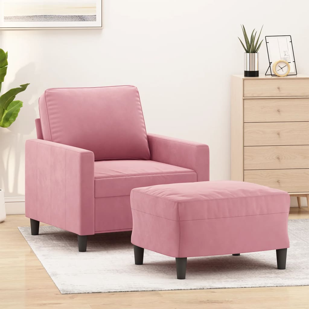 Poltrona con Poggiapiedi Rosa 60 cm Velluto