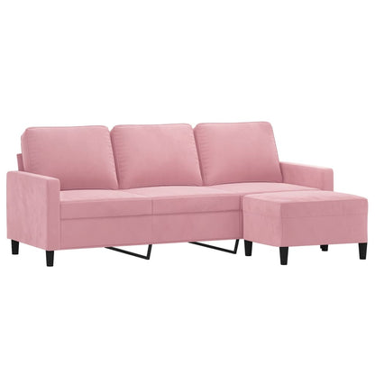 Divano a 3 Posti con Poggiapiedi rosa 180 cm in Velluto
