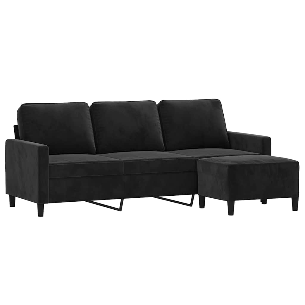 Divano a 3 Posti con Poggiapiedi Nero 180 cm in Velluto | homemem39