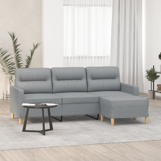 Divano a 3 Posti con Poggiapiedi Grigio Chiaro 180cm in Tessuto | homemem39