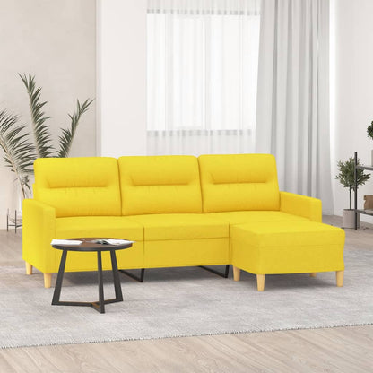 Divano a 3 Posti con Poggiapiedi Giallo Chiaro 180cm in Tessuto | homemem39