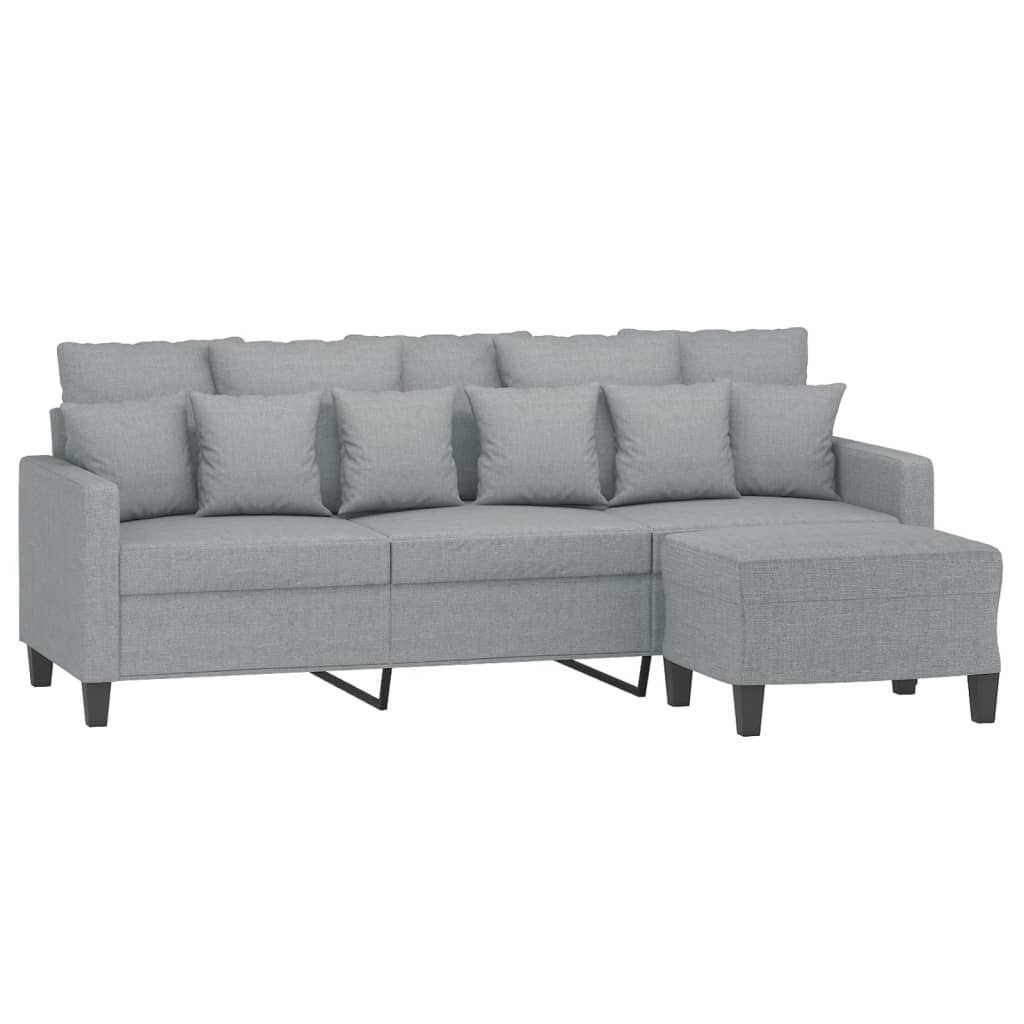 Divano a 3 Posti con Poggiapiedi Grigio Chiaro 180cm in Tessuto | homemem39