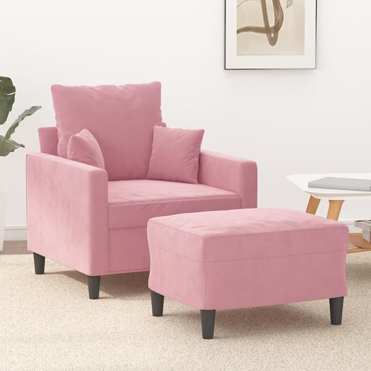 Poltrona con Poggiapiedi Rosa 60 cm Velluto