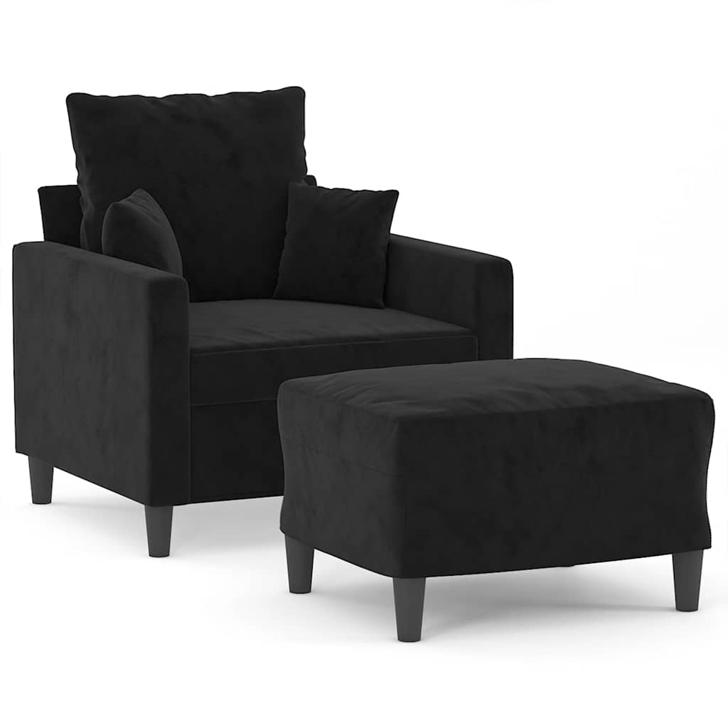 Poltrona con Poggiapiedi Nero 60 cm in Velluto | homemem39