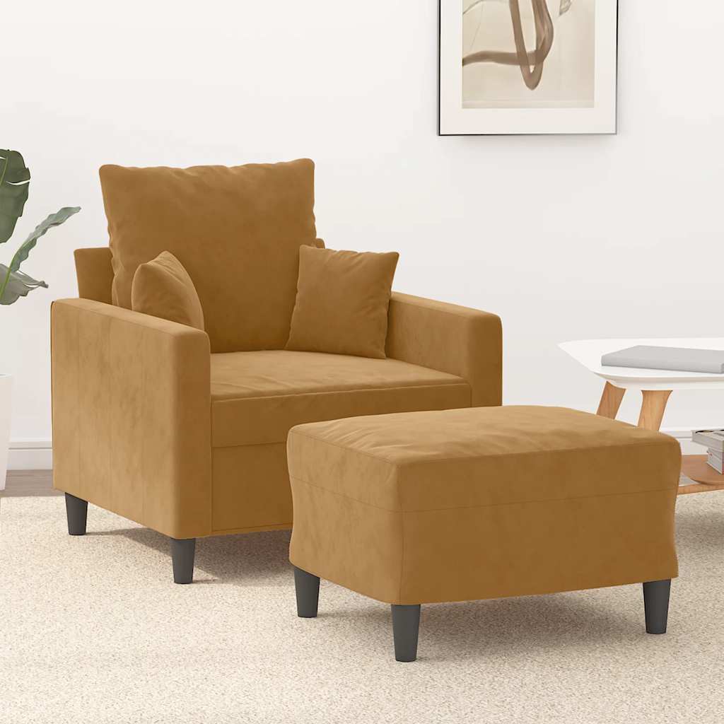 Poltrona con Poggiapiedi Marrone 60 cm in Velluto | homemem39
