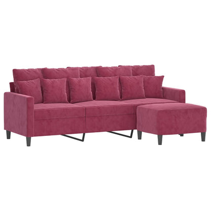 Divano a 3 Posti con Poggiapiedi Rosso Vino 180 cm in Velluto | homemem39