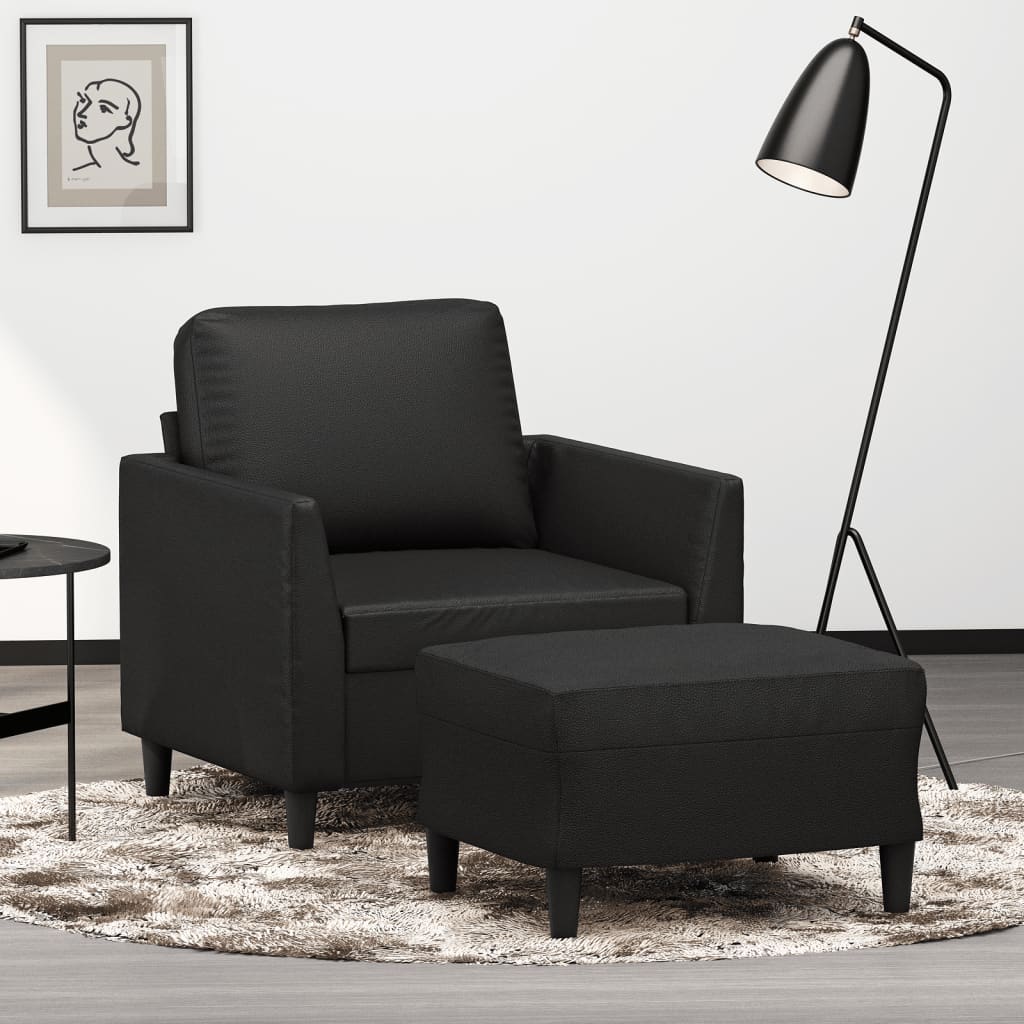 Poltrona con Poggiapiedi Nero 60 cm in Similpelle | homemem39