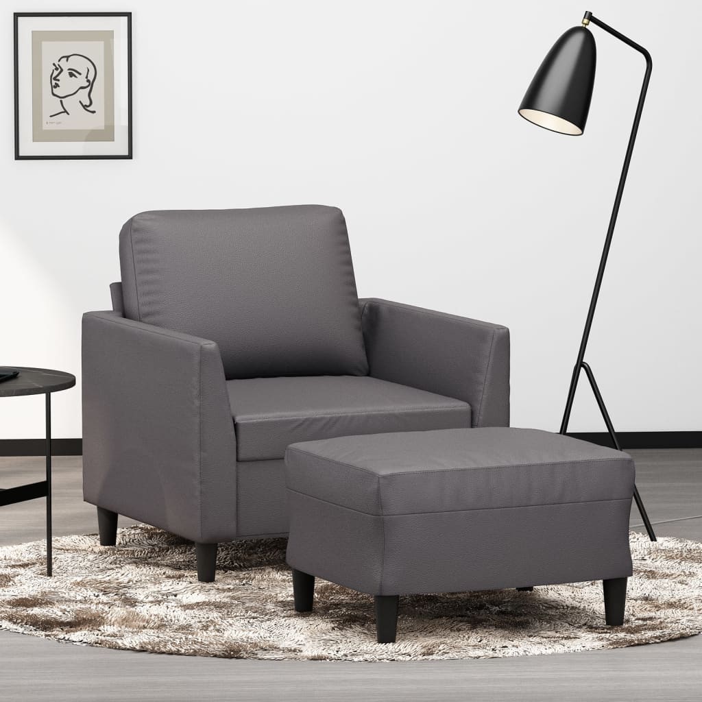 Poltrona con Poggiapiedi Grigio 60 cm in Similpelle | homemem39